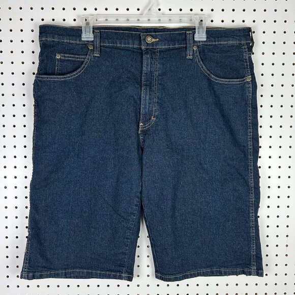 Dickies Wide Leg Denim Blue Jean Shorts Sz 38 Work Wear JNCO‎ Skate Baggy Faded - Picture 4 of 5